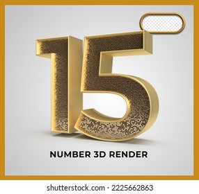 number 15 gold style 3D render luxury