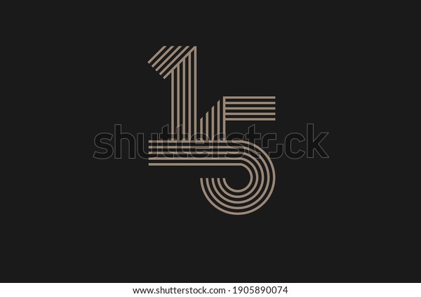 Number 15 Logo, Monogram Number 15 logo\
multi line style, usable for anniversary and business logos, flat\
design logo template, vector\
illustration