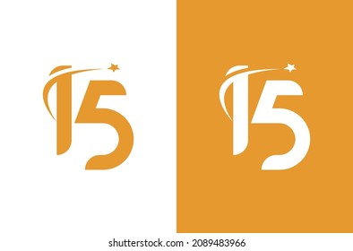 Number 15 logo with star concept. Logo for anniversary or vector element