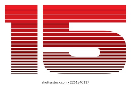 Number 15 Vector Illustration. Red Number Fifteen Isolated On A White Background