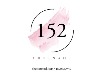 Number 152 Watercolor Stroke Logo with Circular Shape and Pastel Pink Brush Vector Design