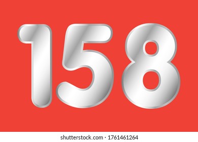 Number 158 vector in silver style. Eps10 vector illustration.