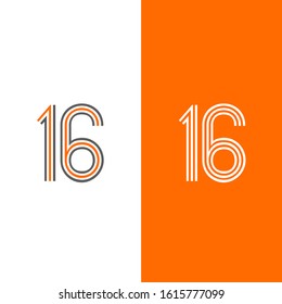 Number 16 abstract letter creative line design vector with color background