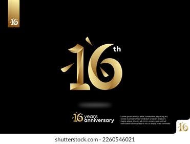 Number 16 gold logo icon design, 16th birthday logo number, 16th anniversary.