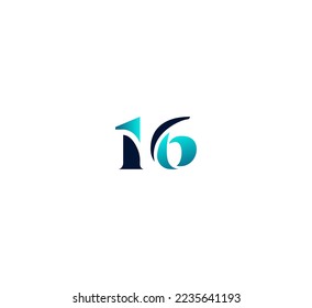Number 16 logo design template elements. Modern abstract digital alphabet letter logo. Vector illustration.