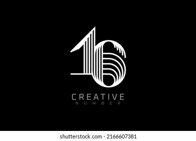 Number 16 Logo, modern and creative number 16 multi line style, usable for brand, anniversary and business logos, flat design logo template, vector illustration