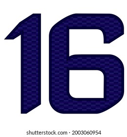 Number 16 Vector Illustration. Blue Number Sixteen With Abstract Pattern Isolated On A White Background
