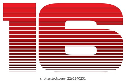 Number 16 Vector Illustration. Red Number Sixteen Isolated On A White Background
