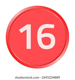 La fuente blanca número "16" está impresa dentro de un círculo rojo.