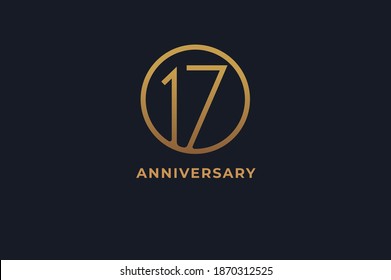 Number 17 logo, gold line circle with number inside, usable for anniversary and invitation, golden number design template, vector illustration