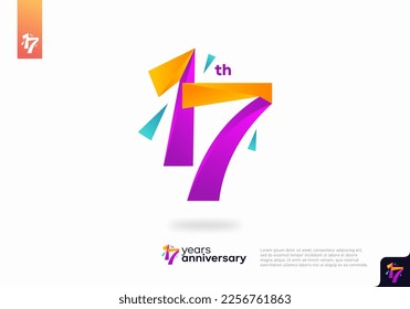 Diseño del icono del logo número 17, número del logotipo de 17 años, aniversario 17