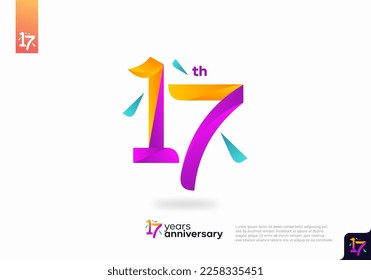 Number 17 logo icon design, 17th birthday logo number, 17th anniversary.