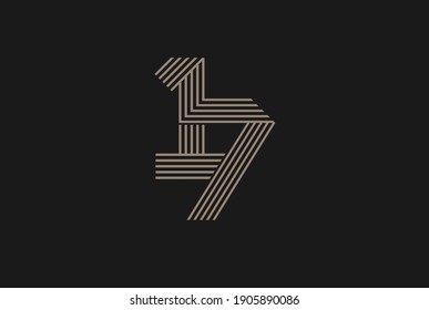 Number 17 Logo, Monogram Number 17 logo multi line style, usable for anniversary and business logos, flat design logo template, vector illustration