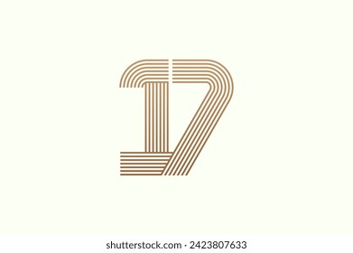 Number 17 Logo. Monogram Number 17 logo multi line style. usable for business logos and anniversary. flat design logo template. vector illustration