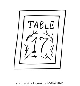 number 17 for table in frame - hand drawn line art sketch