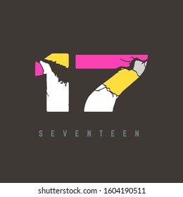 Number 17 vector font alphabet, modern map design with brilliant colorful letter for your unique elements