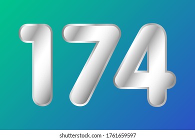 Number 174 vector in silver style. Eps10 vector illustration.