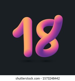 Number 18 3D multi colour gradient digit icon vector template.
