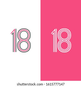 Number 18 abstract letter creative line design vector with color background