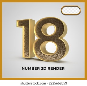 number 18 gold style 3D render luxury