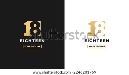 Number 18 logo or Logo Number 18 isolated on white and black background. Logo Number 18 elegant. Suitable for brand logos or products with the brand name fifteen. Number 18 logo simple gold color.