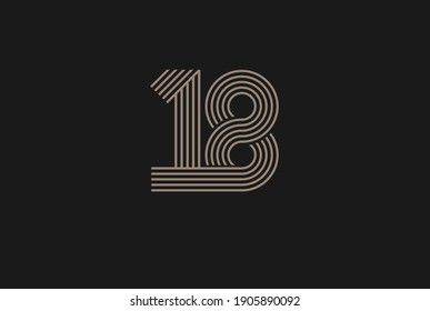 Number 18 Logo, Monogram Number 18 logo multi line style, usable for anniversary and business logos, flat design logo template, vector illustration