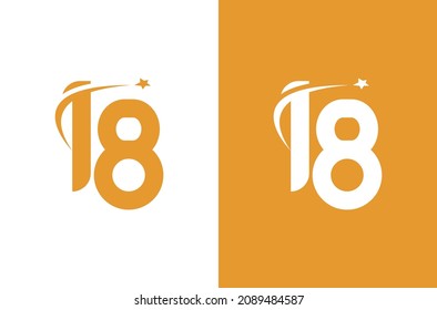 Logo número 18 con concepto de estrella. Logo para aniversario o elemento vector