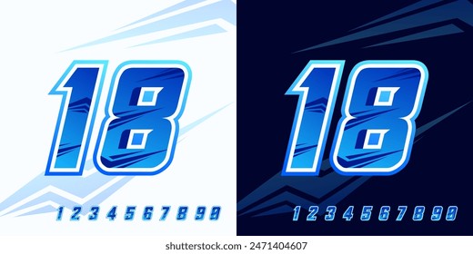 number 18 racing blue color for sports, racing, and esports and jersey