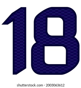 Number 18 Vector Illustration. Blue Number Eighteen With Abstract Pattern Isolated On A White Background
