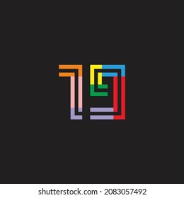 Number 19 colorful logo design, 19th anniversary numbers vector