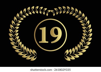 number 19 with laurel wreath icon, vector illustration.