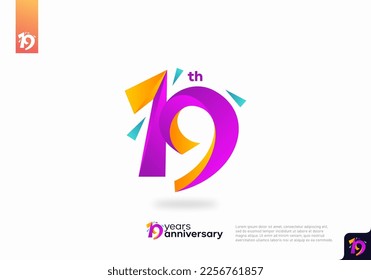 Diseño del icono del logo número 19, número del logo de 19 años, aniversario 19