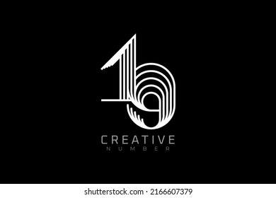 Number 19 Logo, modern and creative number 19 multi line style, usable for brand, anniversary and business logos, flat design logo template, vector illustration