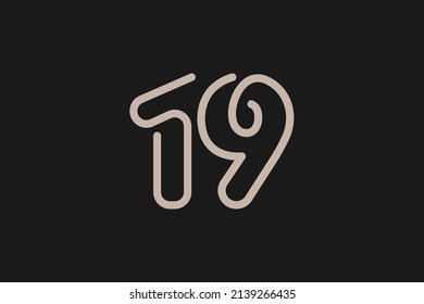 Number 19 Logo, Monogram Number 19 line style, usable for anniversary and business logos, flat design logo template, vector illustration