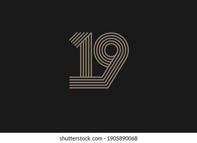 Number 19 Logo, Monogram Number 19 logo multi line style, usable for anniversary and business logos, flat design logo template, vector illustration