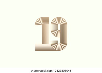 Number 19 Logo. Monogram Number 19 logo multi line style. usable for business logos and anniversary. flat design logo template. vector illustration