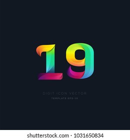 Number 19 nineteen multi colour digit icon vector template.