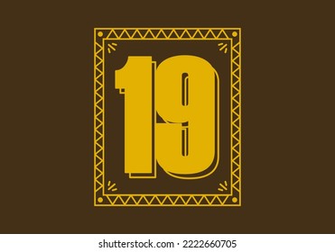Number 19 in retro rectangle frame design