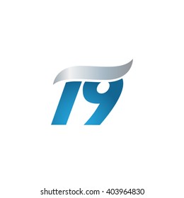 number 19 swoosh design template logo blue gray