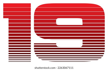 Ilustración vectorial número 19. Número Rojo Diecinueve Aislados En Un Fondo Blanco
