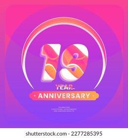 Number 19 vector logos for Anniversary Celebration Isolated on Violet background, Vector Design for Celebration, Invitation Card, and Greeting Card.