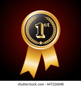 number 1st  on  Gold  award medals .1st anniversary badge.Number one on golden winner symbol.