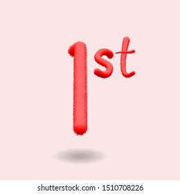 Number 1st Realistic Fur Effect. Fur number and element. Funny fur element for poster, branding, design birthday, anniversary, New Year, holiday sale, game design. EPS10