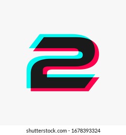 número 2 con efecto de fallo 3D