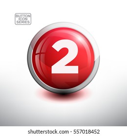 Number 2 in 3D Glossy Green Button for web Icon, Education Icon and Alphabet Icon. Vector Illustration