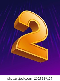 Number 2 in a 3D look up view. Stand out isolated on a purple gradation. illustration vector file.