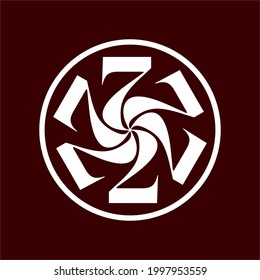 Plantilla de logotipo número 2 ó 7 con ilustración geométrica japonesa de kamon en un símbolo de monograma de diseño plano