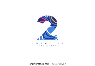 Number 2 Abstract Pop Art Trendy Acrylic Fluid Vector Logo