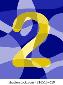 Número 2 de formas redondeadas lisas abstractas. Contrastando el número amarillo en un fondo azul. Ilustración del vector