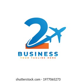 Number 2 with Airplane Logo Design. Suitable for Tour and Travel, Start up, Logistic, Business Logo Template